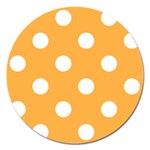 Polka Dots - White on Pastel Orange Magnet 5  (Round)