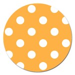 Polka Dots - White on Pastel Orange Magnet 5  (Round)