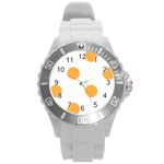 Polka Dots - Pastel Orange on White Round Plastic Sport Watch (L)