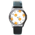Polka Dots - Pastel Orange on White Round Metal Watch