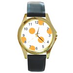 Polka Dots - Pastel Orange on White Round Gold Metal Watch