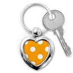 Polka Dots - White on Dark Tangerine Orange Key Chain (Heart)