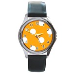 Polka Dots - White on Dark Tangerine Orange Round Metal Watch