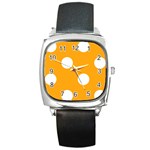 Polka Dots - White on Dark Tangerine Orange Square Metal Watch