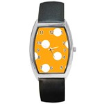 Polka Dots - White on Dark Tangerine Orange Barrel Style Metal Watch