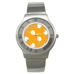 Polka Dots - White on Dark Tangerine Orange Stainless Steel Watch