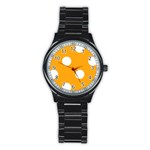 Polka Dots - White on Dark Tangerine Orange Stainless Steel Round Watch