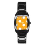 Polka Dots - White on Dark Tangerine Orange Stainless Steel Barrel Watch