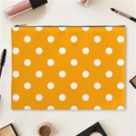 Polka Dots - White on Dark Tangerine Orange Cosmetic Bag (XL)