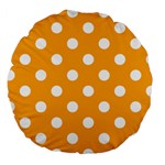 Polka Dots - White on Dark Tangerine Orange Large 18  Premium Round Cushion