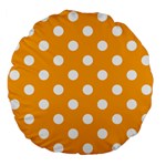 Polka Dots - White on Dark Tangerine Orange Large 18  Premium Flano Round Cushion