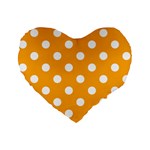 Polka Dots - White on Dark Tangerine Orange Standard 16  Premium Flano Heart Shape Cushion