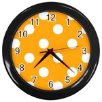 Polka Dots - White on Dark Tangerine Orange Wall Clock (Black)