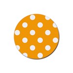 Polka Dots - White on Dark Tangerine Orange Rubber Round Coaster (4 pack)