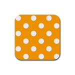 Polka Dots - White on Dark Tangerine Orange Rubber Coaster (Square)