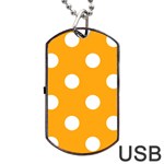 Polka Dots - White on Dark Tangerine Orange Dog Tag USB Flash (One Side)