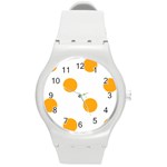 Polka Dots - Dark Tangerine Orange on White Round Plastic Sport Watch (M)