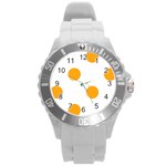 Polka Dots - Dark Tangerine Orange on White Round Plastic Sport Watch (L)