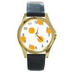 Polka Dots - Dark Tangerine Orange on White Round Gold Metal Watch