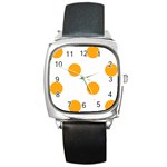 Polka Dots - Dark Tangerine Orange on White Square Metal Watch