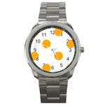 Polka Dots - Dark Tangerine Orange on White Sport Metal Watch