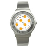 Polka Dots - Dark Tangerine Orange on White Stainless Steel Watch
