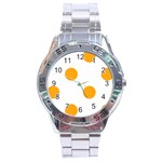 Polka Dots - Dark Tangerine Orange on White Stainless Steel Analogue Watch