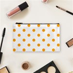 Polka Dots - Dark Tangerine Orange on White Cosmetic Bag (S)
