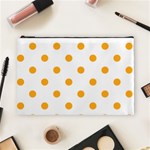 Polka Dots - Dark Tangerine Orange on White Cosmetic Bag (L)