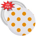Polka Dots - Dark Tangerine Orange on White 3  Button (100 pack)
