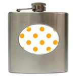 Polka Dots - Dark Tangerine Orange on White Hip Flask (6 oz)