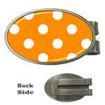 Polka Dots - White on Dark Orange Money Clip (Oval)