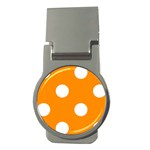 Polka Dots - White on Dark Orange Money Clip (Round)