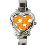 Polka Dots - White on Dark Orange Heart Italian Charm Watch