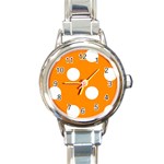 Polka Dots - White on Dark Orange Round Italian Charm Watch