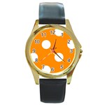 Polka Dots - White on Dark Orange Round Gold Metal Watch