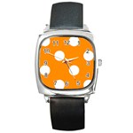 Polka Dots - White on Dark Orange Square Metal Watch