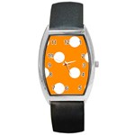 Polka Dots - White on Dark Orange Barrel Style Metal Watch
