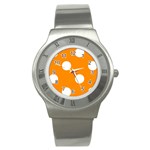 Polka Dots - White on Dark Orange Stainless Steel Watch