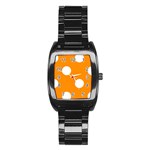 Polka Dots - White on Dark Orange Stainless Steel Barrel Watch