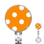 Polka Dots - White on Dark Orange Stainless Steel Nurses Watch