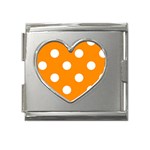 Polka Dots - White on Dark Orange Mega Link Heart Italian Charm (18mm)