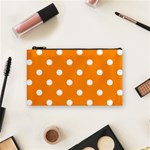 Polka Dots - White on Dark Orange Cosmetic Bag (S)