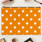 Polka Dots - White on Dark Orange Cosmetic Bag (XXXL)