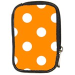 Polka Dots - White on Dark Orange Compact Camera Leather Case