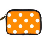 Polka Dots - White on Dark Orange Digital Camera Leather Case