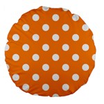 Polka Dots - White on Dark Orange Large 18  Premium Round Cushion