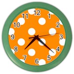 Polka Dots - White on Dark Orange Color Wall Clock