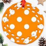 Polka Dots - White on Dark Orange Round Filigree Ornament (Two Sides)