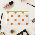 Polka Dots - Dark Orange on White Canvas Cosmetic Bag (XS)